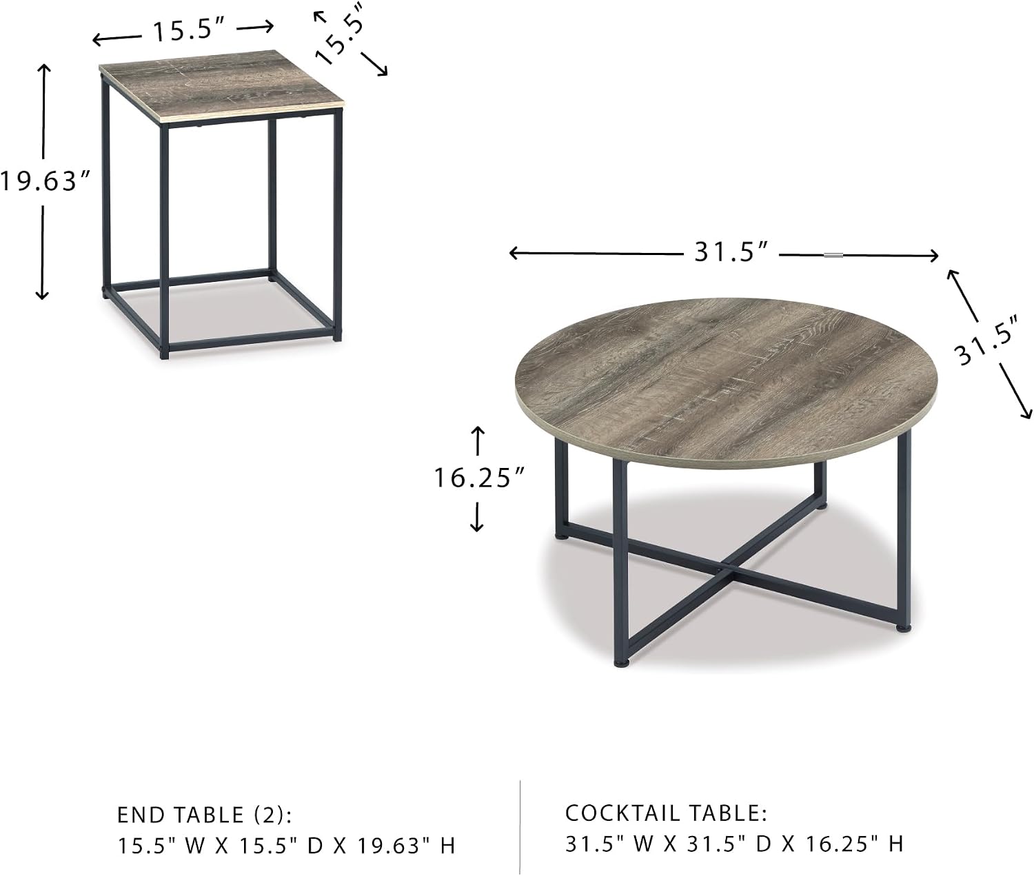 Signature Design by Ashley Wadeworth Urban Wood Grain 3-Piece Table Set, Includes 1 Coffee Table and 2 End Tables, Brown & Black