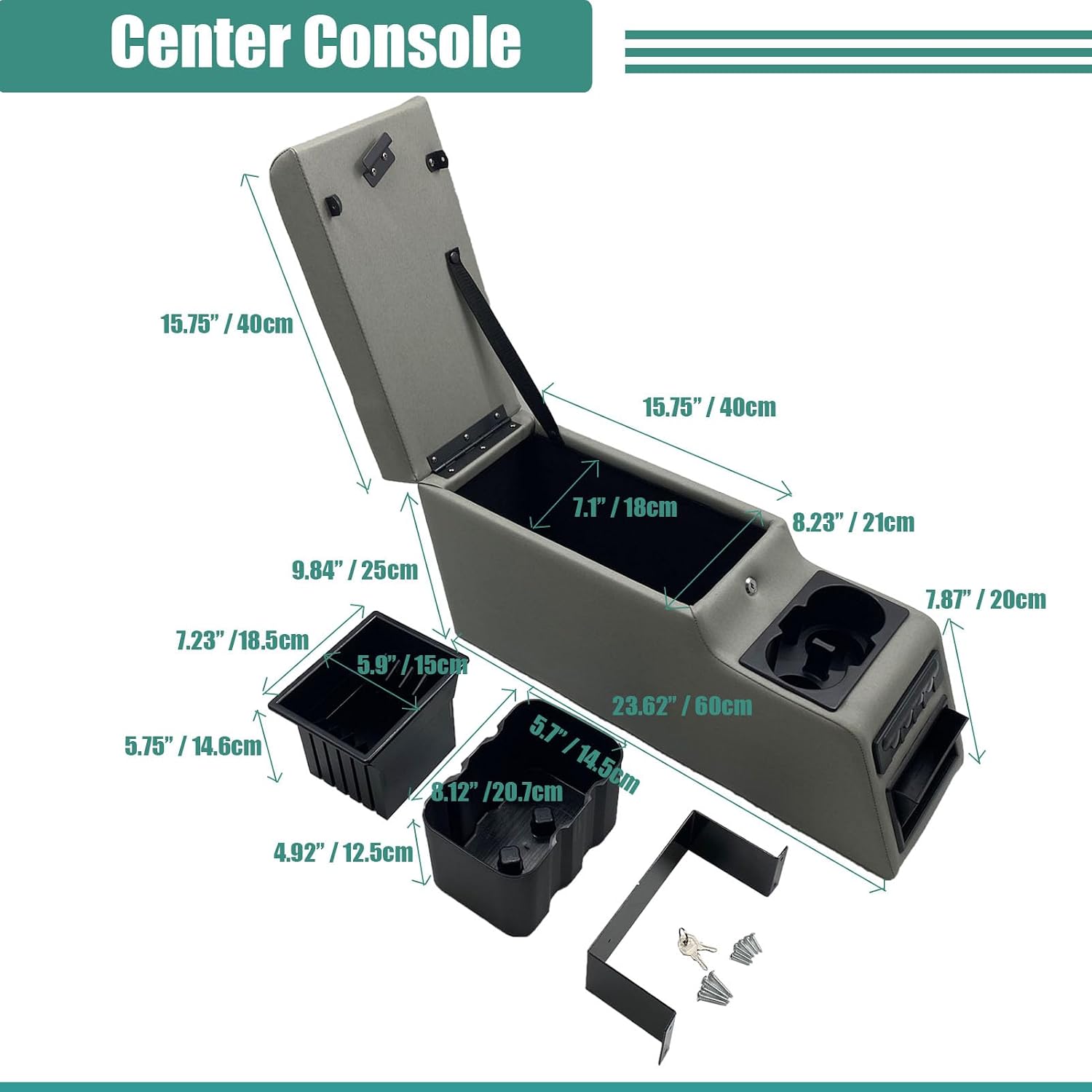 31515 Deluxe Locking Center Console for Jeep CJ-5 1976-1983, CJ-7 1976-1986, Wrangler YJ 1987-1995 Grey