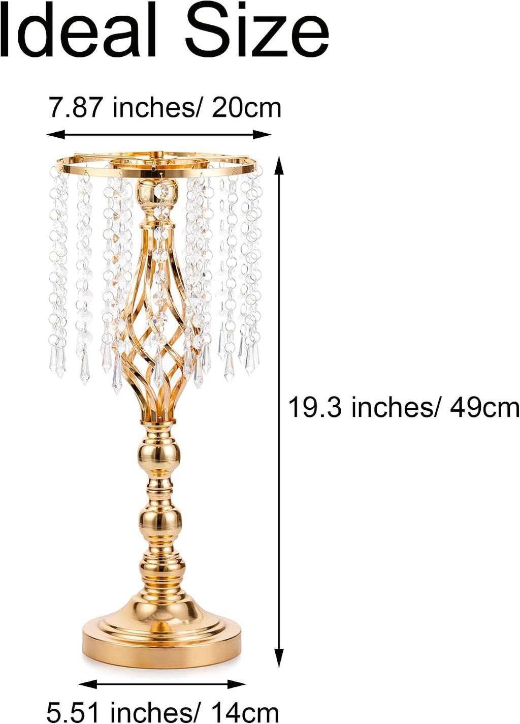 Gold Vases Centerpieces for Wedding: 19.3' Tall Flower Stand with Crystal Patent for Table Center Piece Party Event Set of 10