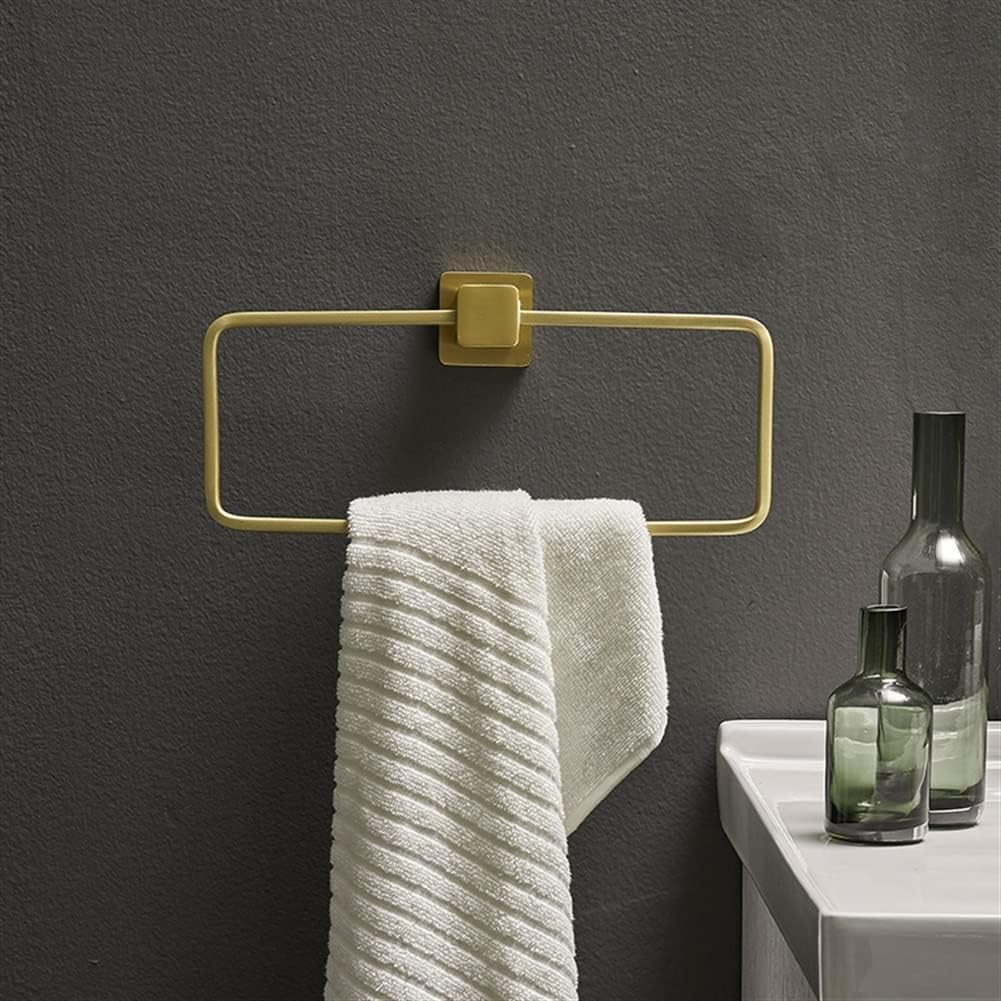 Bathroom Bath Towel Holder, Hand Towel Ring, Nordic Style Brushed Gold Towel Ring, Towel Rack, Towel Hanging, Wall Mounted Square Towel Bar