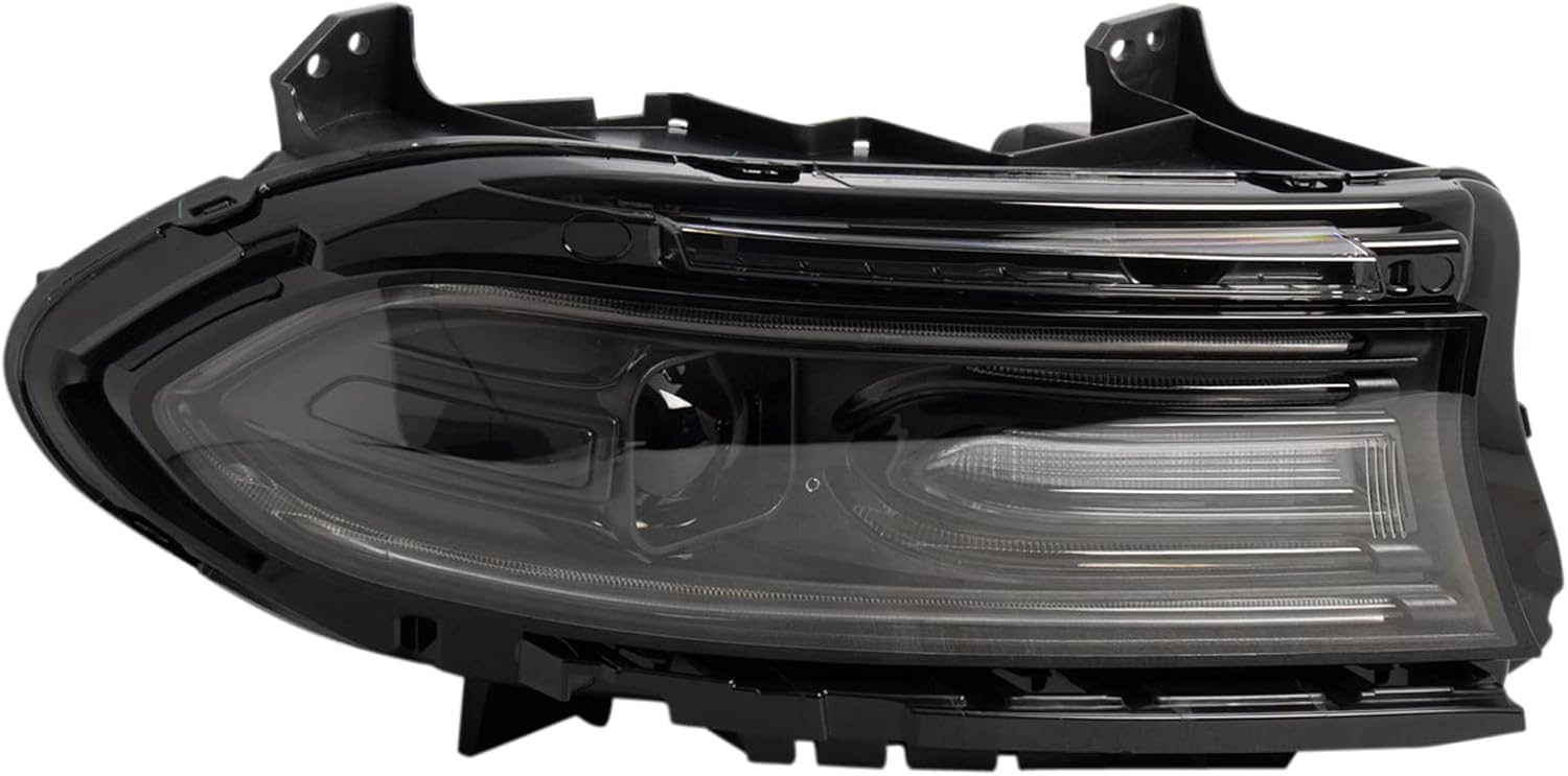 TRQ 2 Piece Headlight Assembly Set Performance Projection Style LED Turn Signals LED Daytime Running Light Black Bezel Driver & Passenger Side Compatible with Dodge Charger 2015-2021
