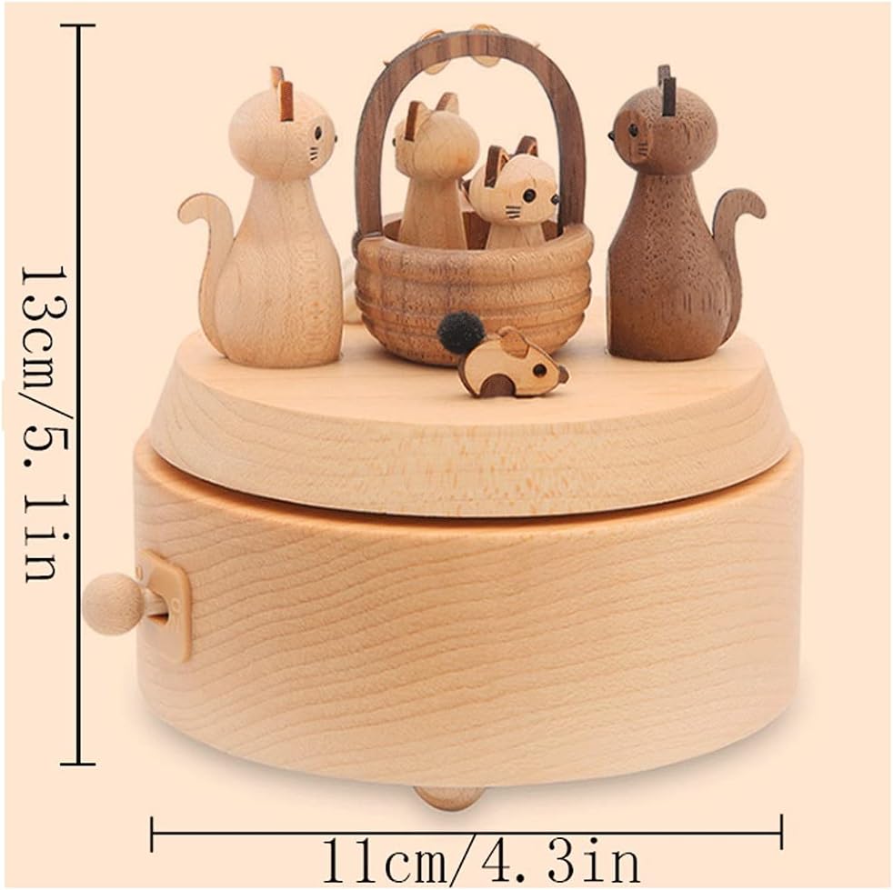 Wooden Music Box Rotating Musical Box Creative Cat Music Boxs Suitable for Friends Couples Birthday Valentine's Day Gifts (Size : A)