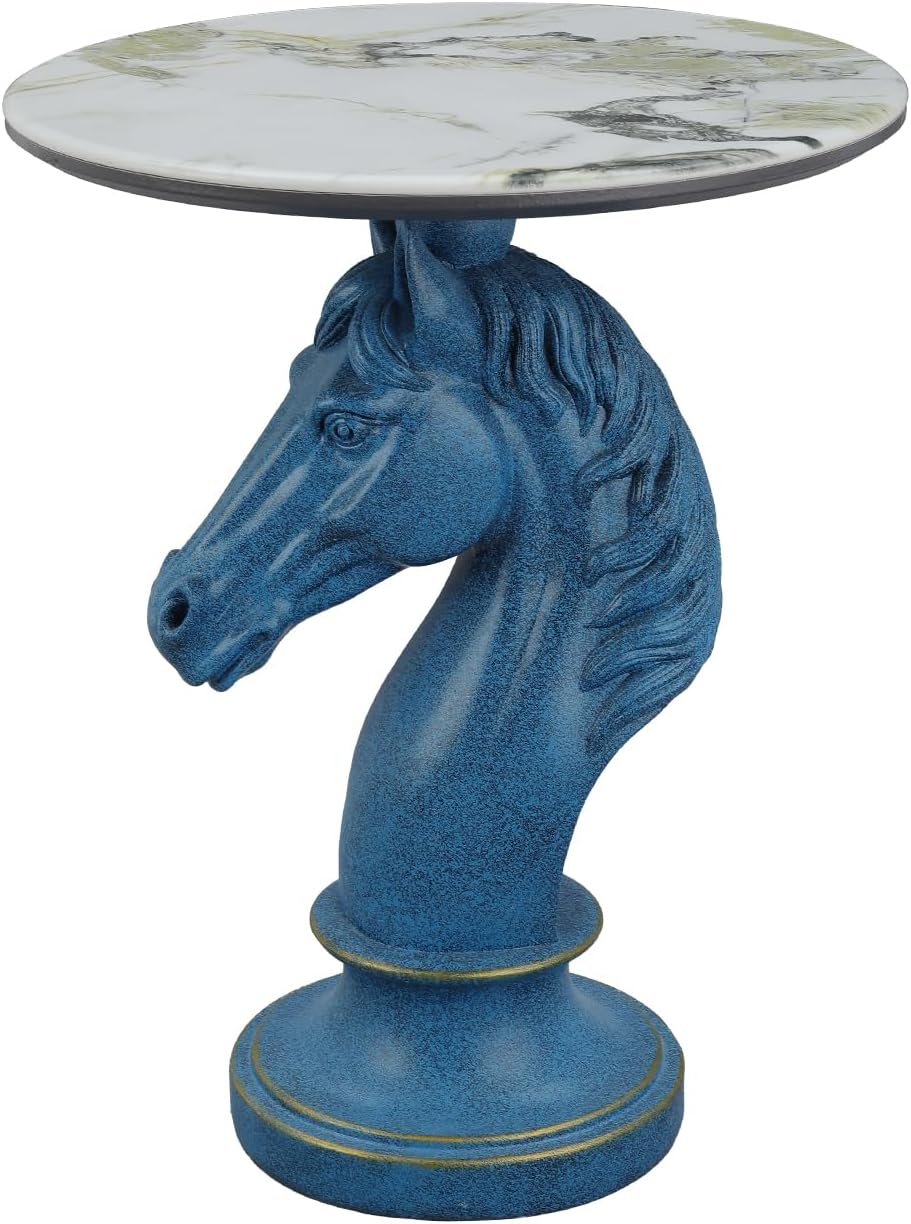 Sculptural Horse Head Side Table, Artistic End Table with Faux Marble Top, Modern Accent Table for Living Room, Unique Home Decor Gift for Housewarming, 19.69' W x 24.8' H