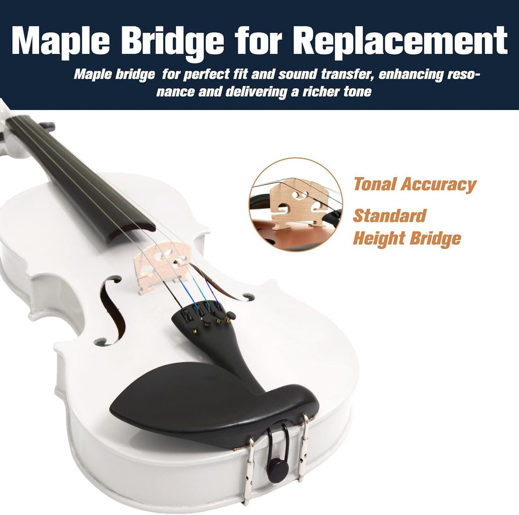 Mendini By Cecilio Violin 4/4 Full Size For Beginners - Fiddle Solidwood Kit with Hard Case - Acoustic Violins with Bow, Rosin, Tuner, Extra Strings & Bridge, Shoulder Rest and Lesson Book (White)