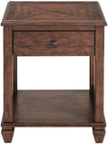 Stockbridge 21-Inch Square Wood End Table with Drawer, Traditional Cherry Stain Finish, Sturdy Pine Construction, Includes Storage Shelf and Functional Drawer for Living Room Essentials