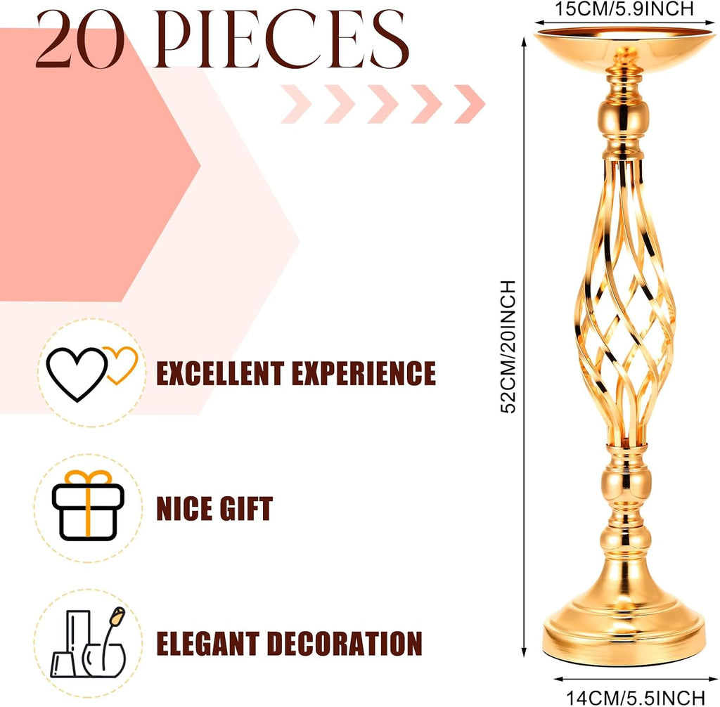 Rtteri 20 Pcs Metal Flower Arrangement Stand Wedding Flower Centerpieces Stand Elegant Metal Vase Candelabra Candle Holder for Wedding Reception Table Decor Party Hotel Home Decor (Gold,Medium)