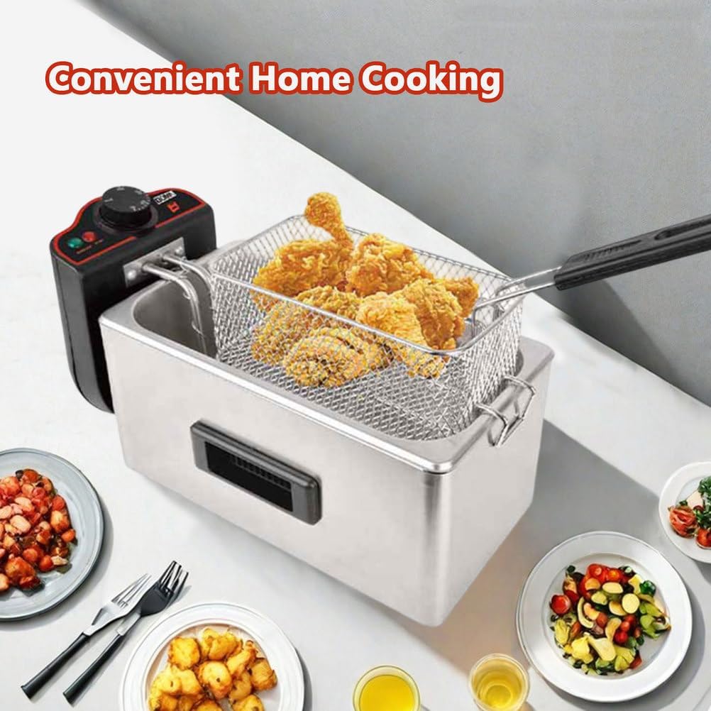 AIZYR Single Tank Electric Deep Fryer, Stainless Steel Oil Fryer with Basket Frying Pot Adjustable Temperature for Restaurant Or Home Use