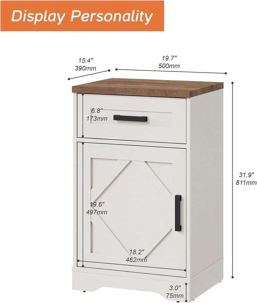 WAMPAT 2 Pack End Table with 1 Drawer & Barn Door, Farmhouse Sofa Side Table, Modern 31.9 inch Tall Nightstand Set of 2 with Adjustable Storage Shelf, Accent Cabinet for Living Room,Antique Brown