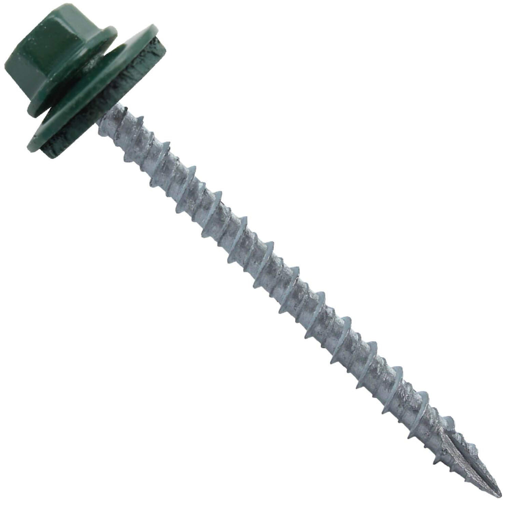 10 x 2-1/2' Ivy Green Metal Roofing Screws - Hex Washer Head- Self-Starting/Tapping - EPDM Washer. 4 X 250 Bags - 1,000 Screws