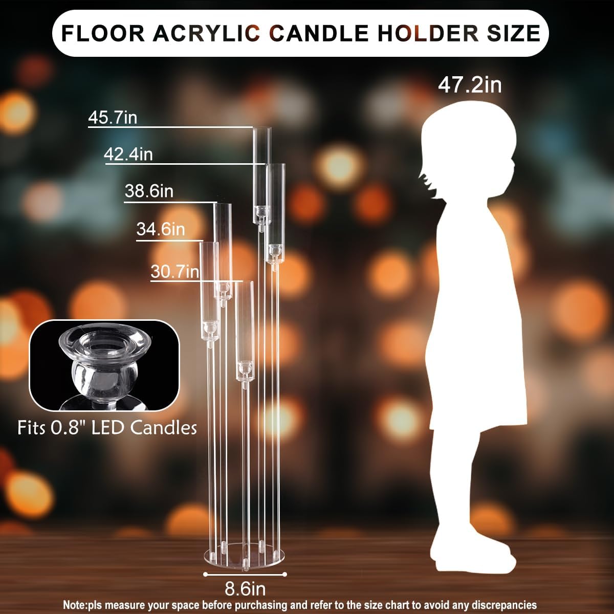 4PCS 5 Arms Acrylic Candelabra Centerpieces for Wedding,45.7Inches Clear Candle Holders Table Centerpiece Floor Candle Stand with Shade for Christmas Party Home Decor Prom Entrance Decorations