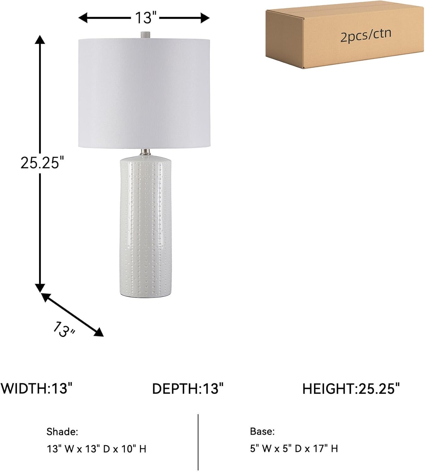 Signature Design by Ashley Steuben Textured Ceramic Table Lamp, 2 Count Lamps, 25', Solid White