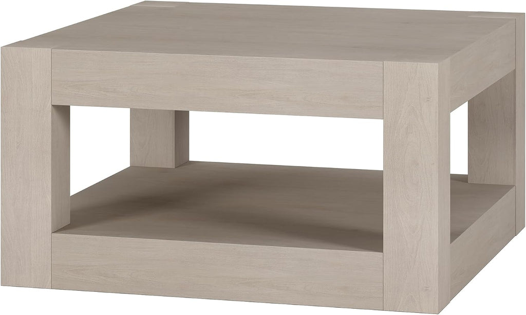 Henn&Hart 32' Wide Square Coffee Table in Beech White, for Home, Living Room, Bedroom, Entertainment Room, Office