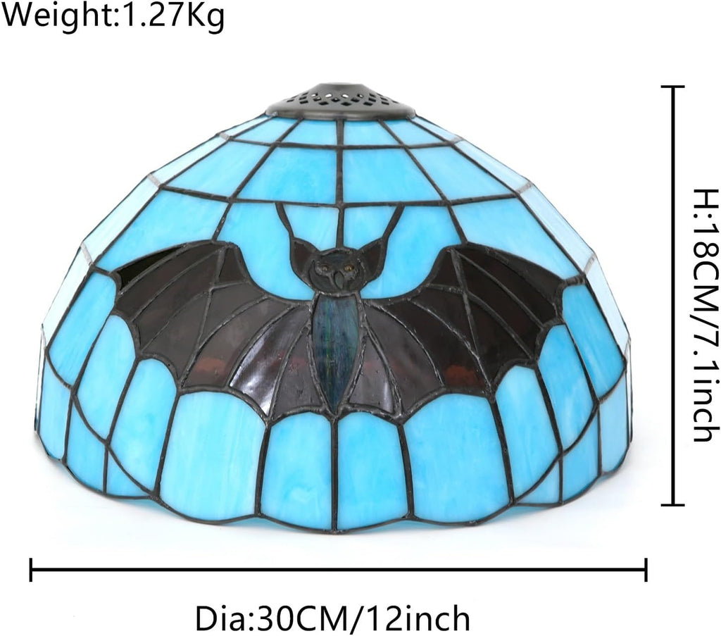 Tiffany Lamp Shade Replacement, 12 Inch Blue-backed Bat Stained Glass Vintage Handmade Cute Decor Ceiling Light Shade for Table Lamp Pendant Light