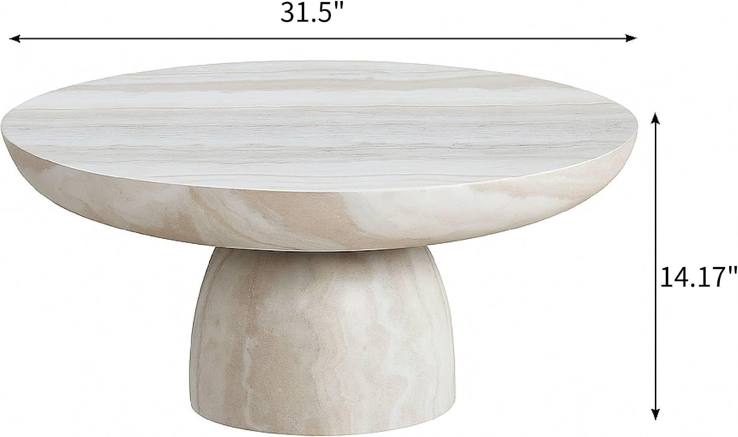 31.5' Round Coffee Table with Round Pedestal, Fiberglass Faux Marble Tabletop for Living Room, Modern Circle Center Table Tea Table for Apartment, Office, Beige Mars Pattern