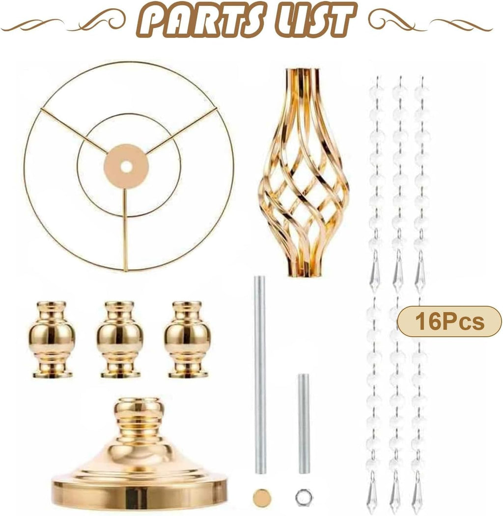 10 Pcs 21.7 Inch Gold Crystal Flower Stand Wedding Centerpieces for Table, Tall Metal Flower Arrangement Stand with Metal Chandelier Tabletop for Event, Birthday, Home Decor