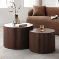 WILLIAMSPACE Nesting Coffee Table Set of 2, Matte Brown Round Wooden Coffee Tables, Modern Luxury Side Tables Accent End Table for Living Room Apartment, 23.62'*23.62'*15.75'H (Brown-Round)