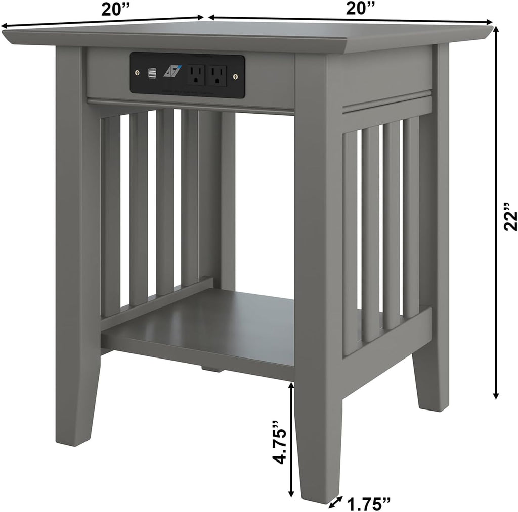 AFI, Mission End Table with Charging Station, Grey