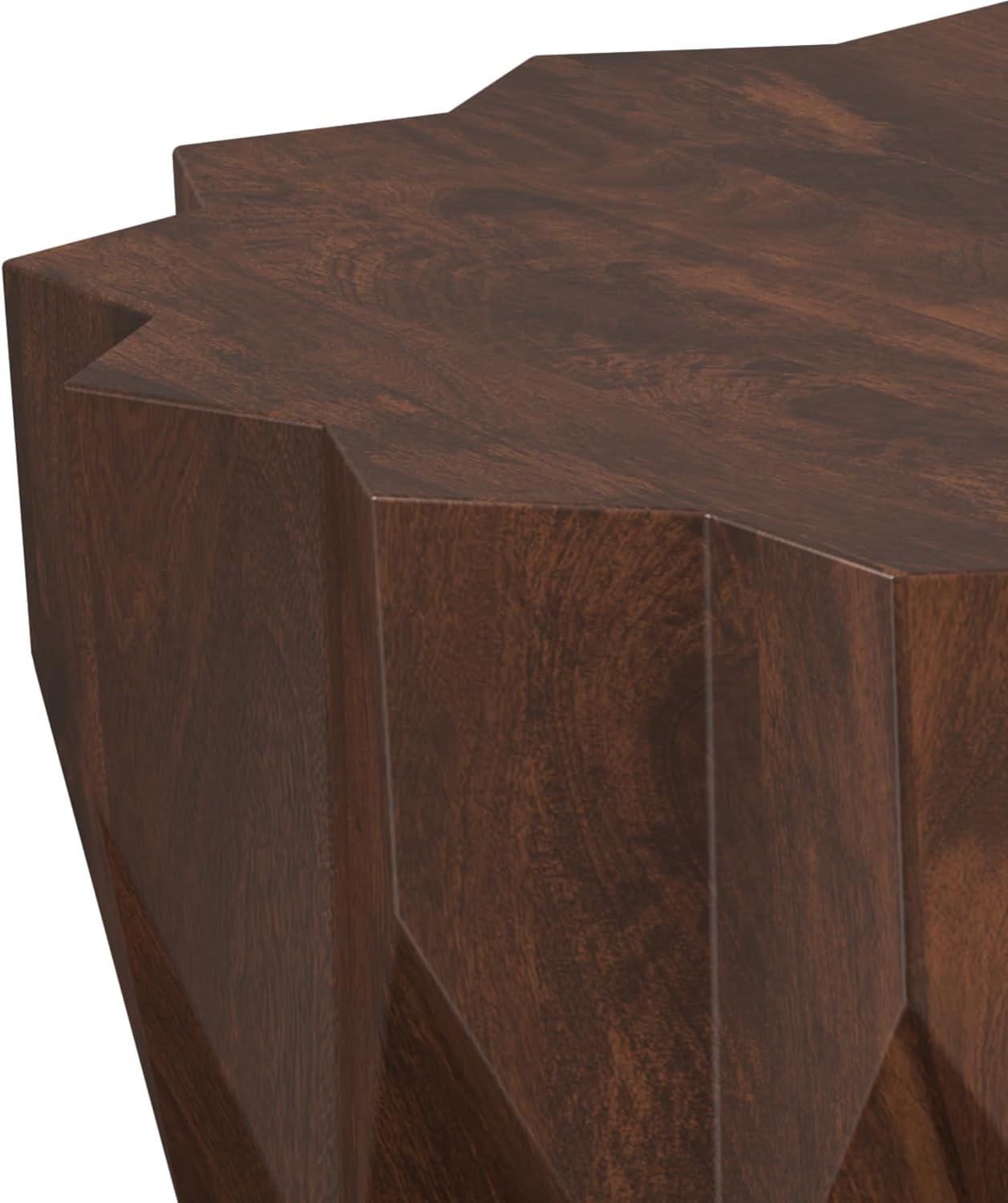 SIMPLIHOME Turnbull Coffee Table - 34 inch Wide Solid Mango Wood Living Room Table in Walnut, Contemporary Sculptural Table for Family Room with Faceted Drum Design and Geometric Cut Edges, Assembled