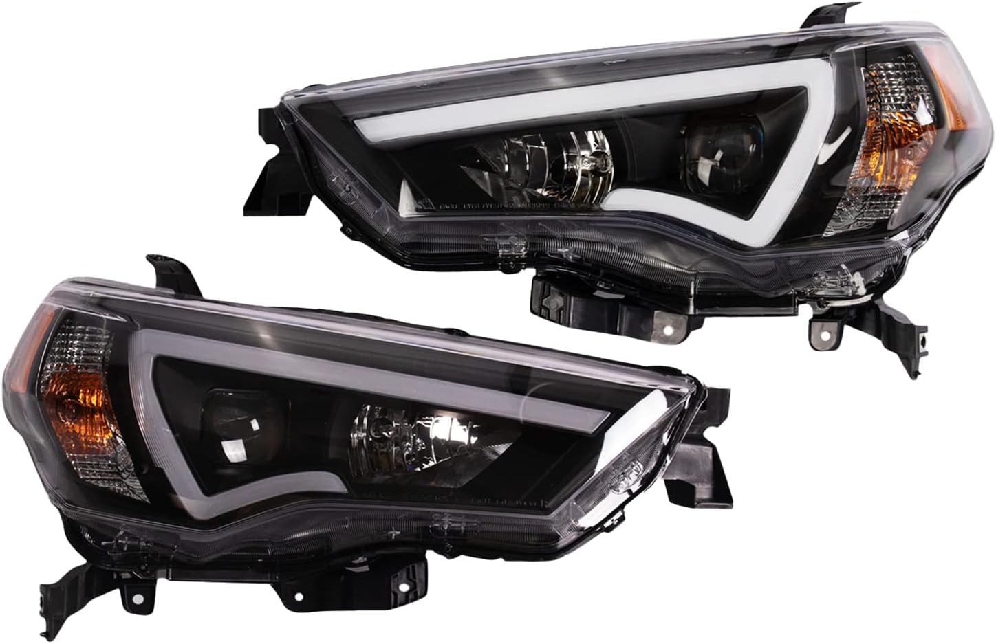 TRQ Performance Driver and Passenger Side Headlight Assembly Set Black Housing Compatible with 14-20 Toyota 4Runner