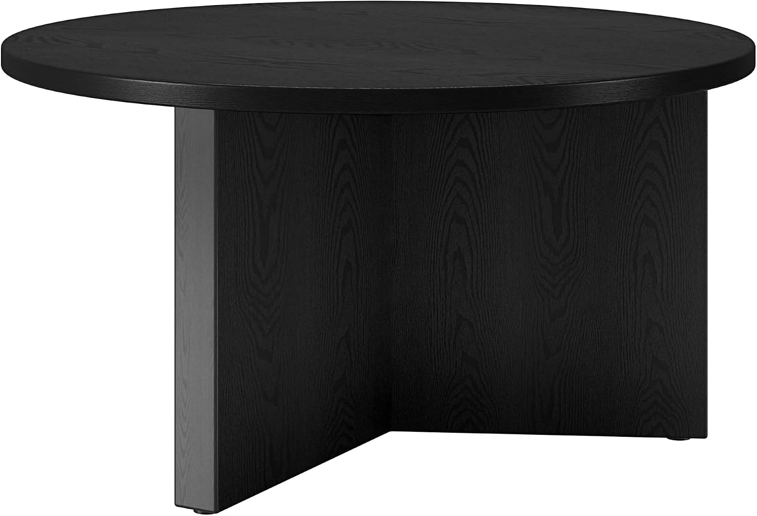 Henn&Hart 32' Round Wood Pedestal Coffee Table for Living Room, Family Room, Office, or Apartment, Natural Black