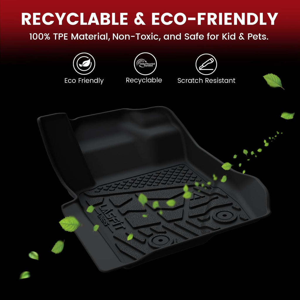 LASFIT Floor Mats for Ford Ranger 2026 2025 2024 SuperCrew Cab All Weather Truck Protector TPE Carpeted Floor Liners, Front and Rear Row, 3pc Black