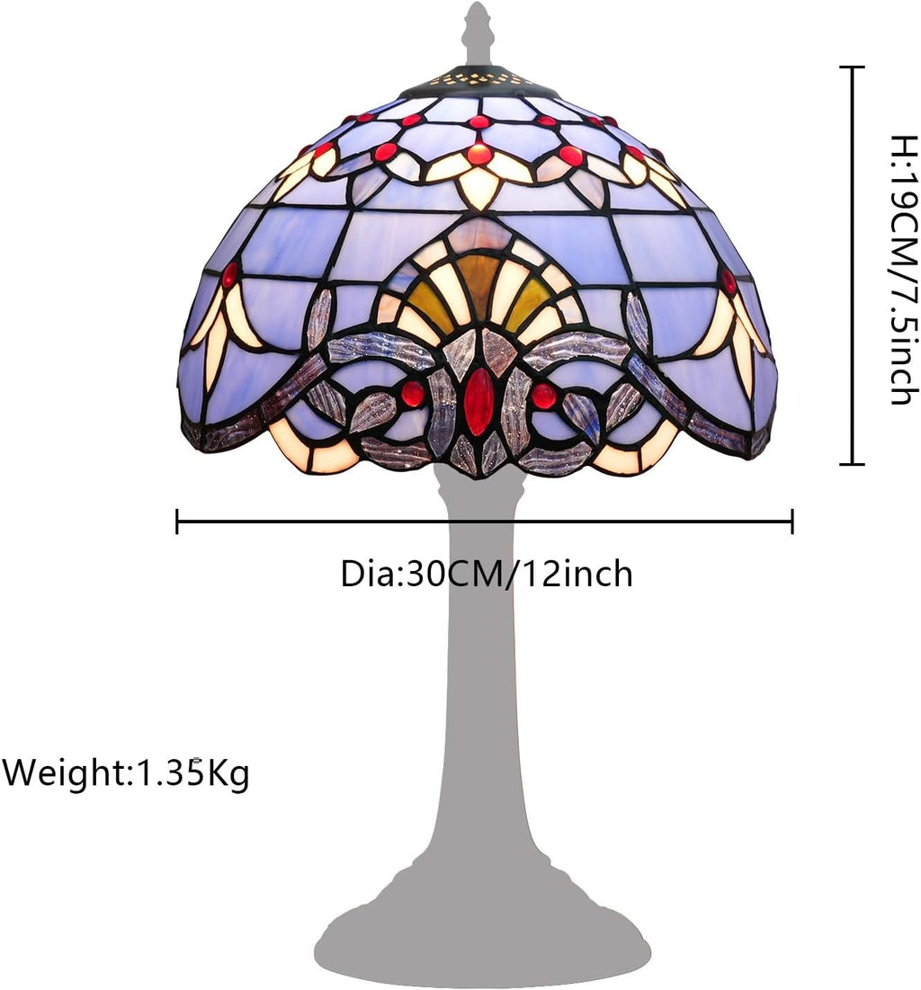 Tiffany Style Lamp Shade, 12 Inch Blue Baroque Stained Glass Lamp Shade Replacement Vintage Lamp Cover Accessories Fit for Table Lamp Pendant Light Ceiling Light