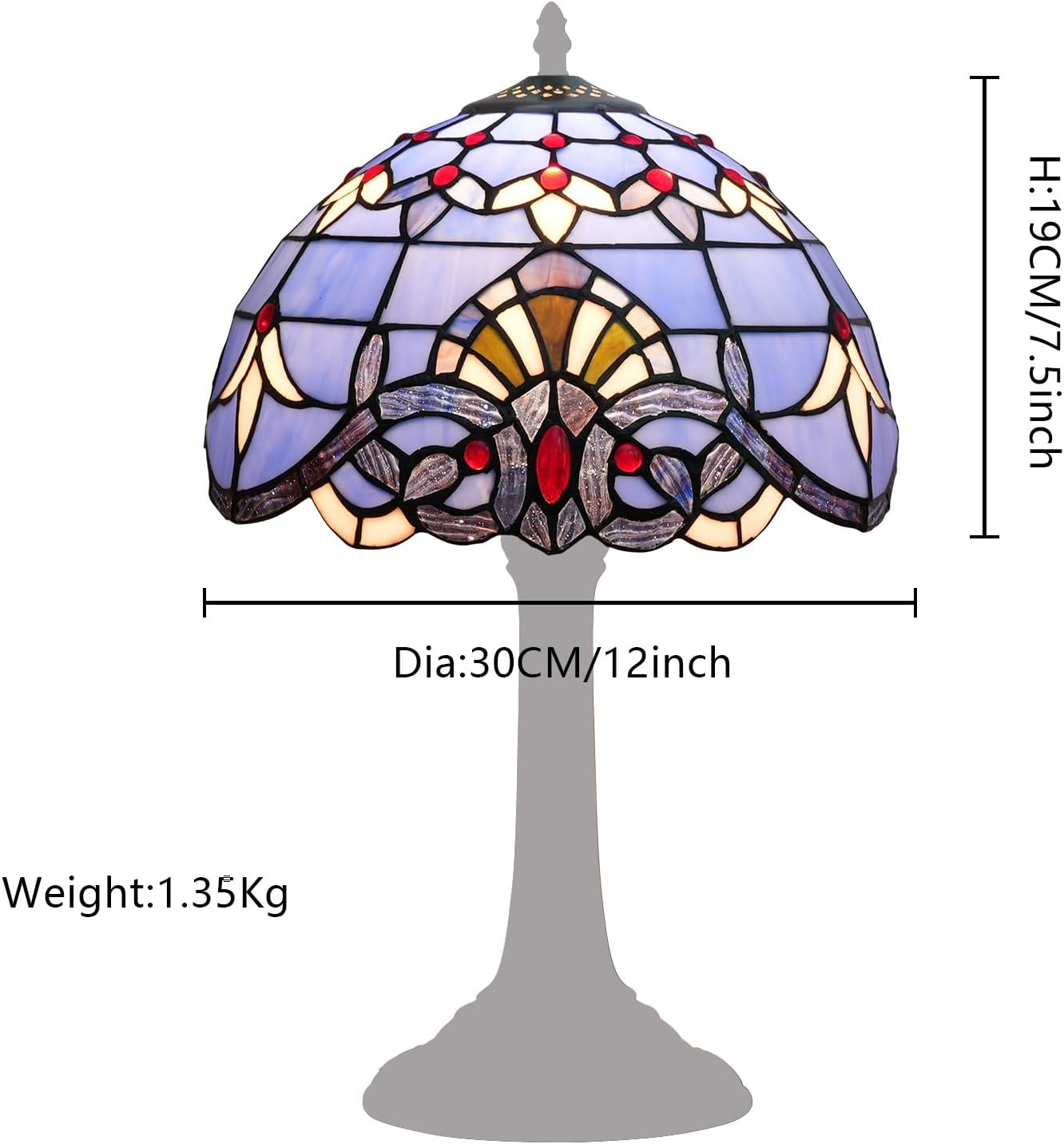 Tiffany Style Lamp Shade, 12 Inch Blue Baroque Stained Glass Lamp Shade Replacement Vintage Lamp Cover Accessories Fit for Table Lamp Pendant Light Ceiling Light