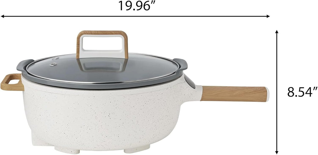 Electric Skillet with Detachable Handle, 3.5-Liter Ceramic Nonstick Frying Pan for One-Pot Meals