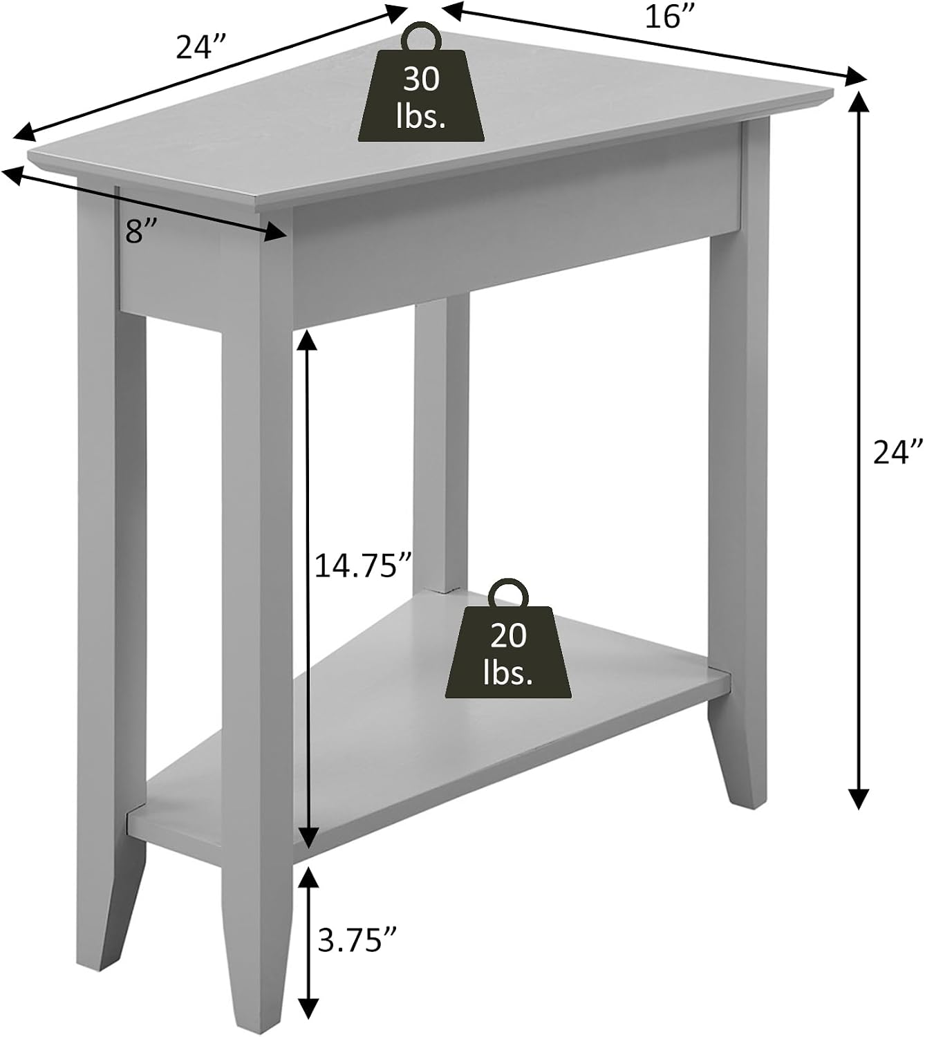 Convenience Concepts American Heritage Wedge End Table 24' - Classic Living Room Table with Storage Shelf, Side Table for Family Room, Bedside Table, Black