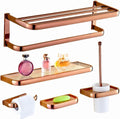 Bathroom Accessories Set,Towel Rack Set,Rose Gold Brass Bath Towel Rack Set Bathroom Towel Rack Toilet Wall Hanging Bathroom Pendant Towel Stand Bathroom Hardware,5 Piece Set