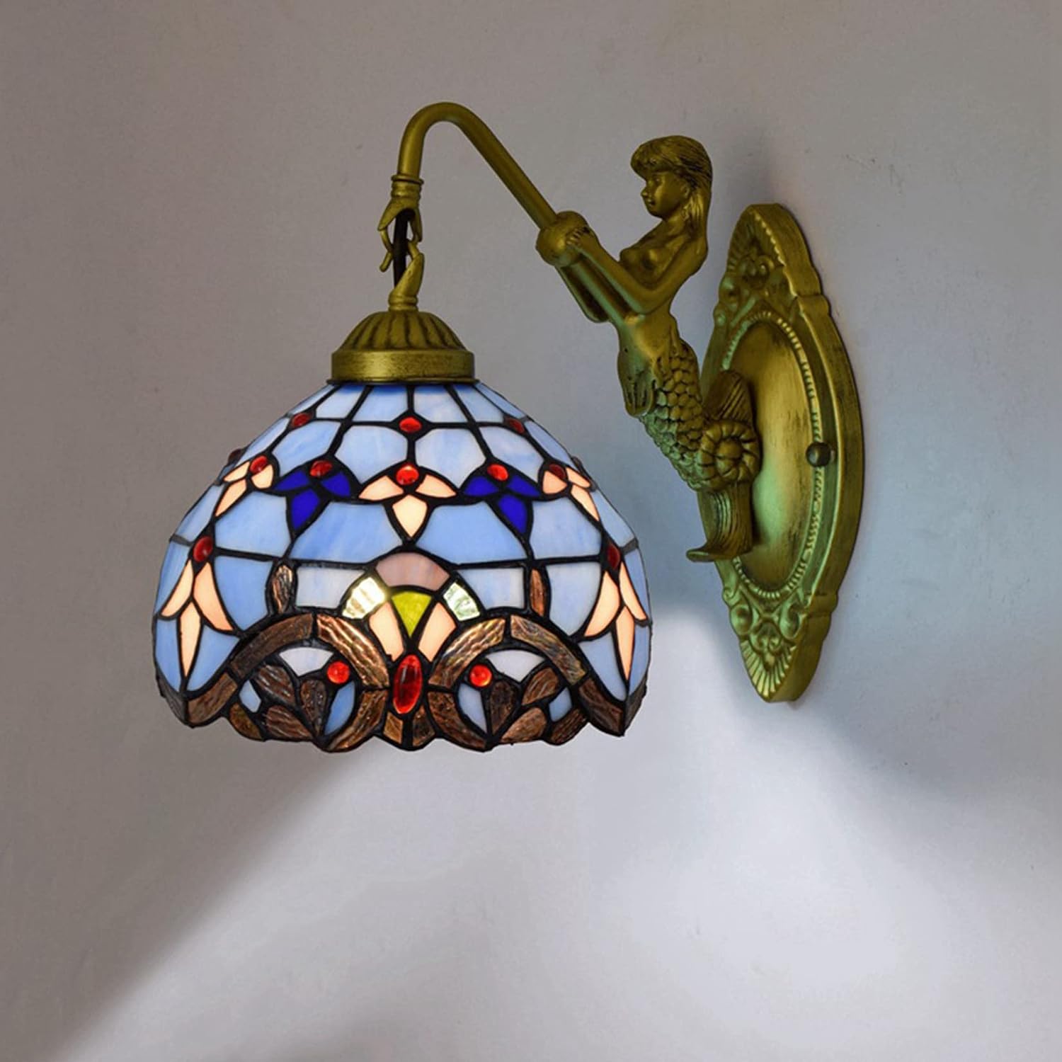 Tiffany 8 Inch Stained Glass Lampshades Replacement, Handmade Blue Light Cover Only 1-5/8-Inch Fitter Opening for Wall Lamp Pendant Light Ceiling Fixture Chandeli,1pcs