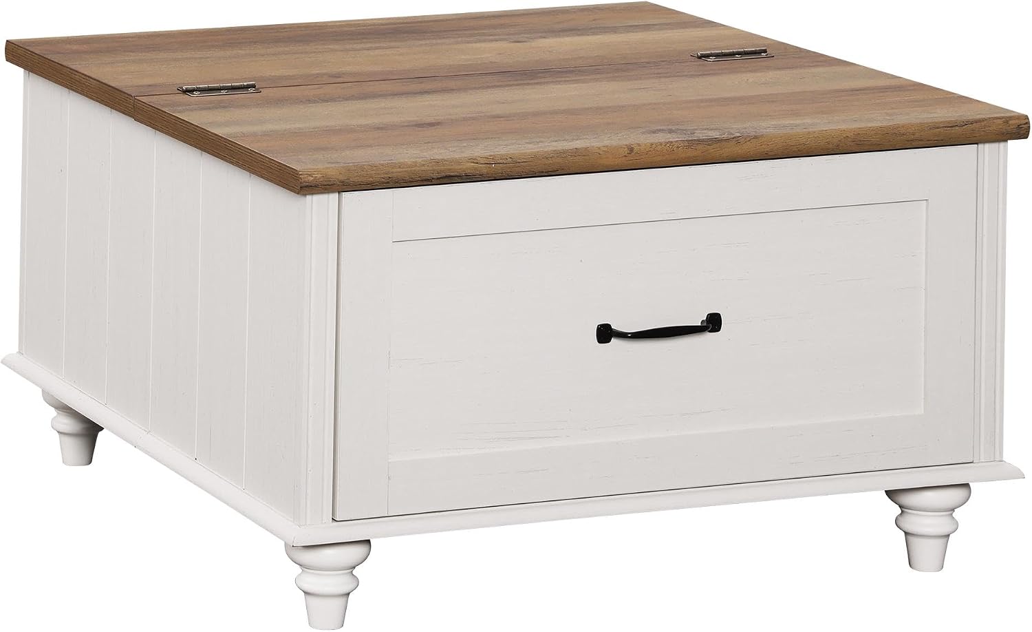 WAMPAT White Coffee Table with Lift Top & Drawer, Square Center Table with Hidden Storage Compartment, Farmhouse Wood Coffee Table for Living Room, 30 Inch