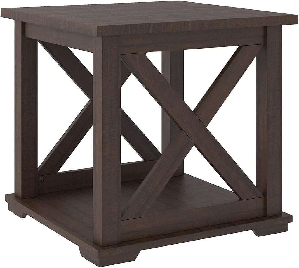 Signature Design by Ashley Camiburg Modern Farmhouse End Table with Crossbuck Details, Brown