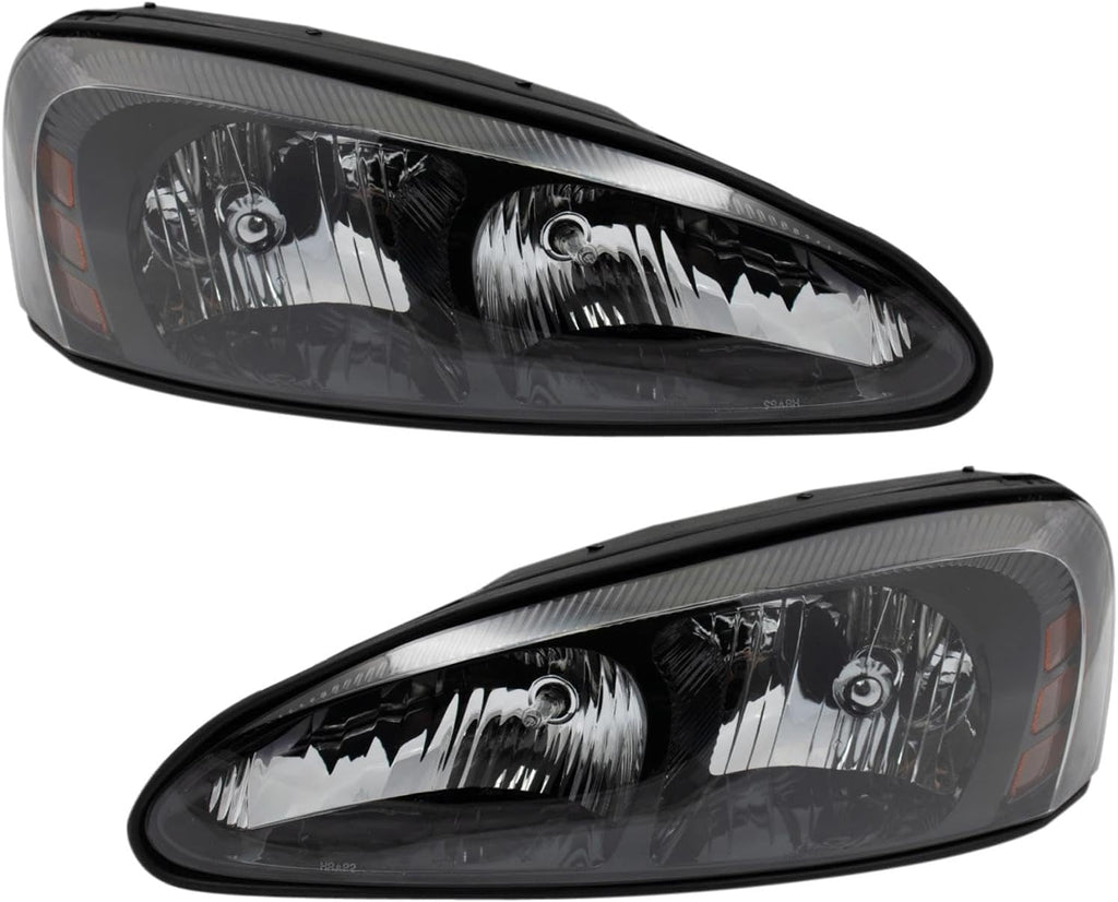 TRQ Driver and Passenger Side Headlight Assembly Set Compatible with 2004–2008 Pontiac Grand Prix