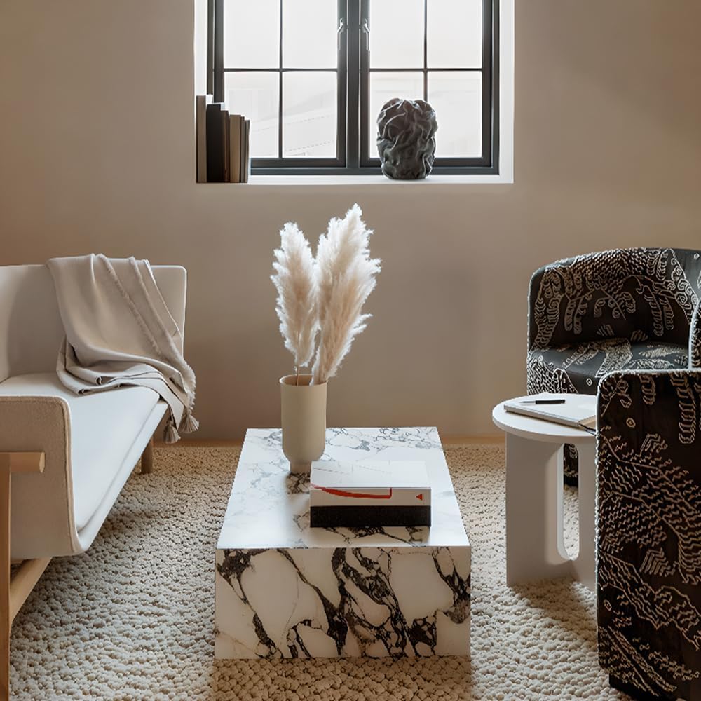 LITFAD Modern Style Coffee Table Marble Stone Side Table Rectangular Living Room Table Tea Table for Home Furniture, 39.5' L x 23.5' W x 12' H