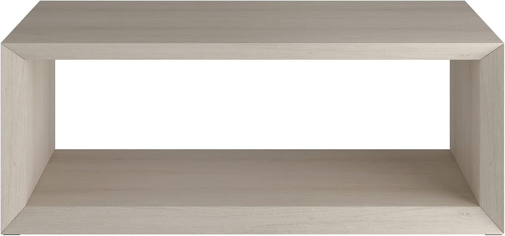 Henn&Hart 48' Rectangular Wood Coffee Table with Open Storage Shelf for Living Room, Family Room, or Office, Beech White