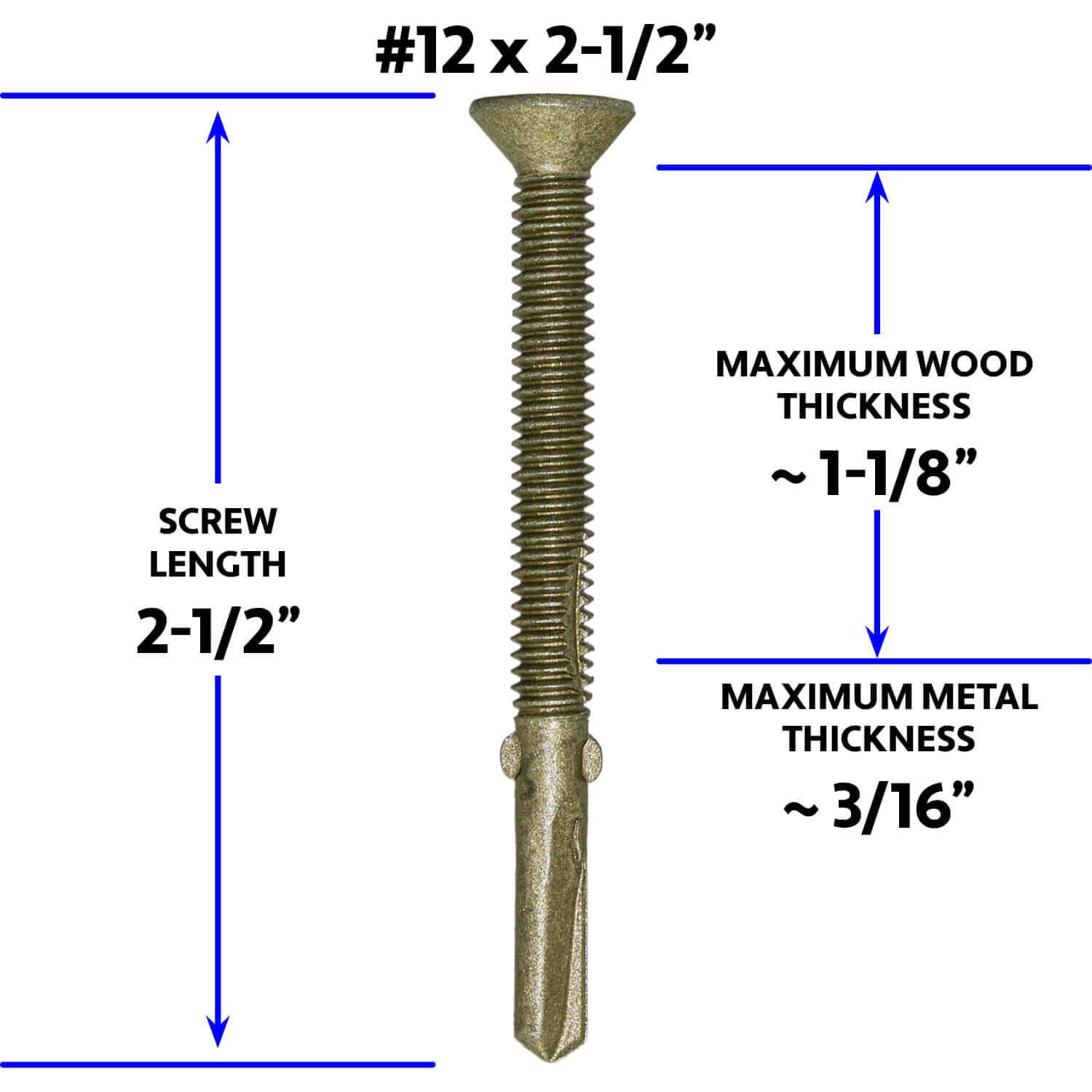 12x2-1/2 Reamer Tek Torx/Star T30 Head - Self-Drilling Wood to Metal Screws - 5 Pound CASE -2475 Screws