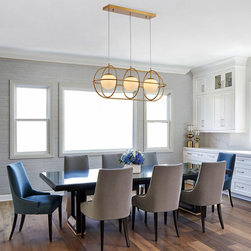 Modern Pendant Ceiling Lights 86CM Metal Cage Ceiling s Gold Chandeliers Vintage Globe Ball Light Fixture 3-Lights Suspension Chandelier for Kitchen Island