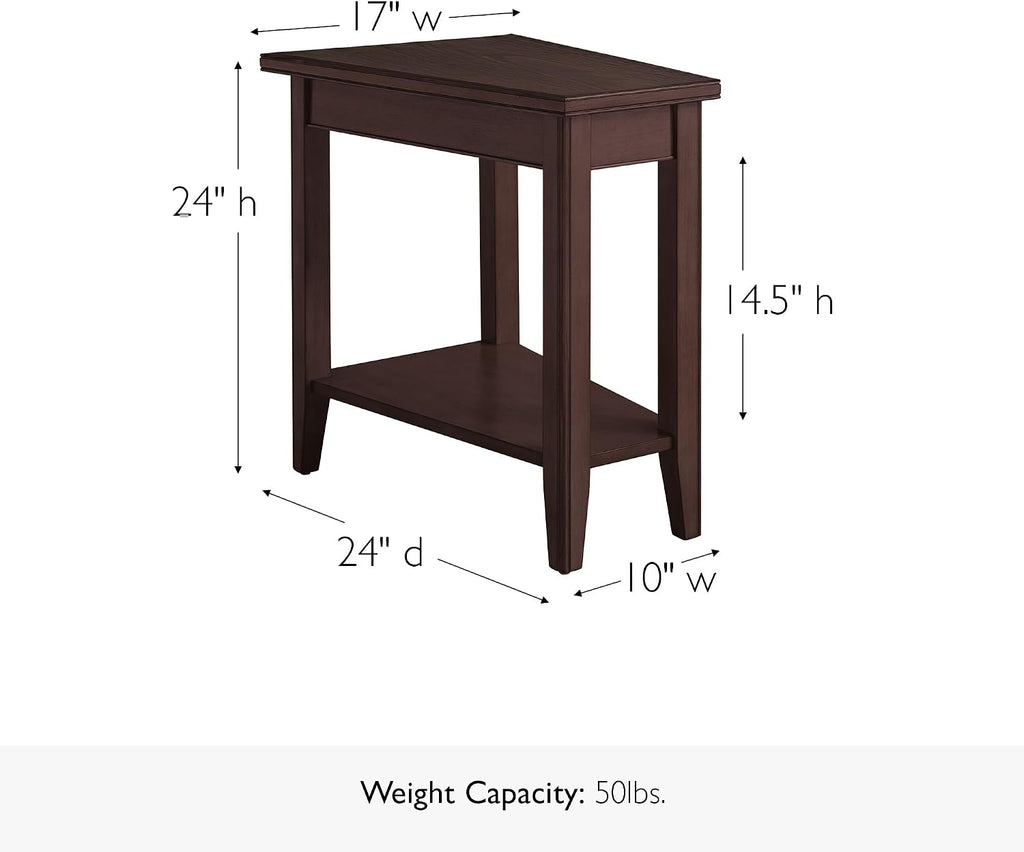 Laurent Solid Wood Recliner Wedge End Side Table with Shelf, Chocolate Cherry Brown, Perfect for Living Rooms, Bedrooms, and Small Spaces – Leick Home, 10502