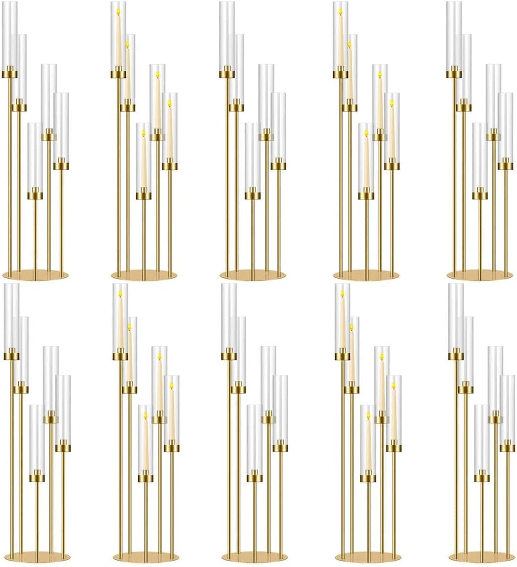 35in 10 Set Gold Candelabra Candle Centerpieces for Tables Candlesticks Holder Wedding Centerpieces Table Decorations Fit 0.9' LED Candle