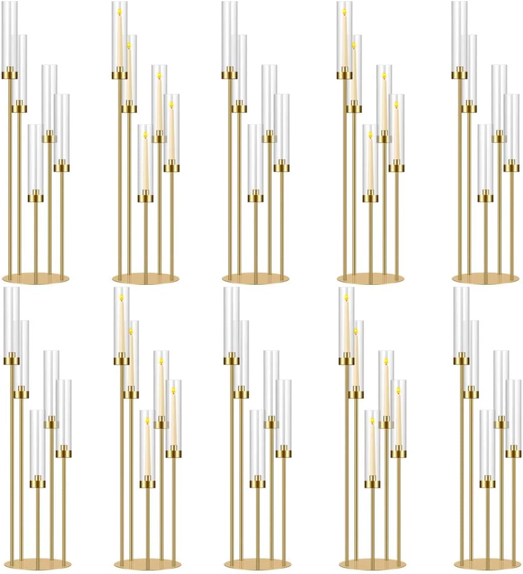 35in 10 Set Gold Candelabra Candle Centerpieces for Tables Candlesticks Holder Wedding Centerpieces Table Decorations Fit 0.9' LED Candle