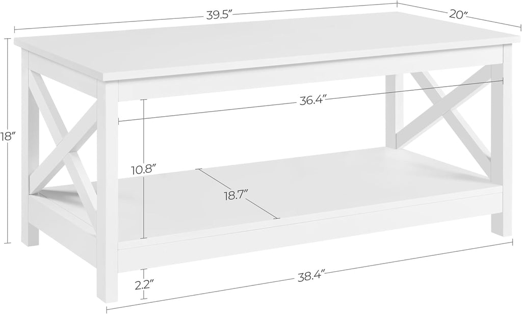 Yaheetech 3 Piece Living Room Wood Table Set, X-Design Coffee Table with Shelf & 2 x 3-Tier End Side Tables Storage Cabinet for Living Room, Accent Furniture, White