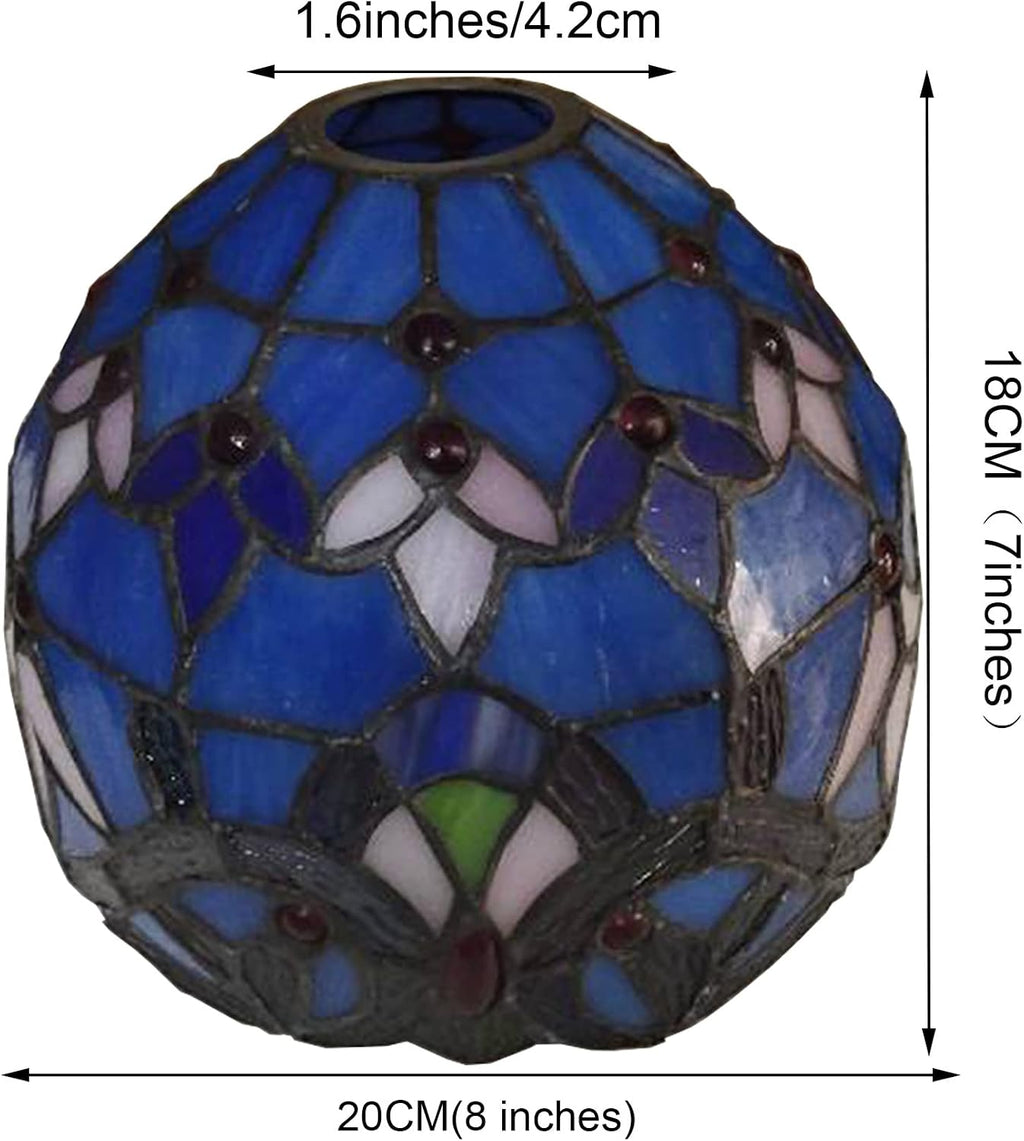 Tiffany 8 Inch Stained Glass Lampshades Replacement, Handmade Blue Light Cover Only 1-5/8-Inch Fitter Opening for Wall Lamp Pendant Light Ceiling Fixture Chandeli,1pcs