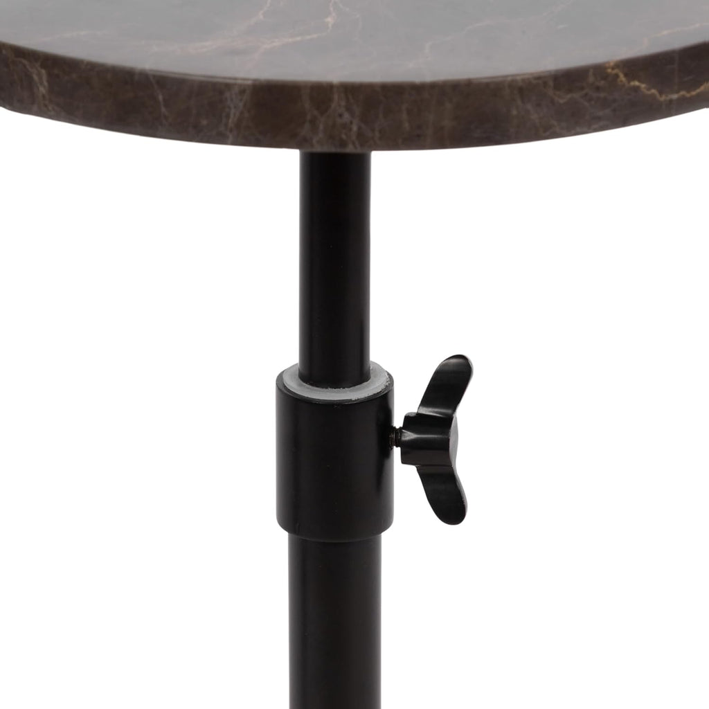 Kate and Laurel Engles Traditional Adjustable-Height Pedestal Drink Table, 10 x 10 x 30, Dark Emperador Marble and Black, Round Metal Mini Table for Indoor Plant Stand with Authentic Stone Tabletop