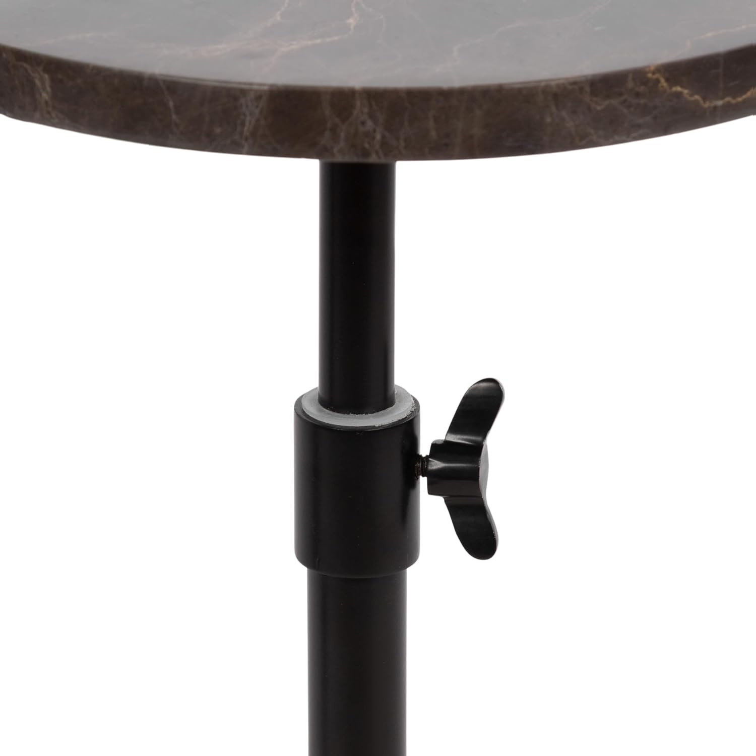Kate and Laurel Engles Traditional Adjustable-Height Pedestal Drink Table, 10 x 10 x 30, Dark Emperador Marble and Black, Round Metal Mini Table for Indoor Plant Stand with Authentic Stone Tabletop