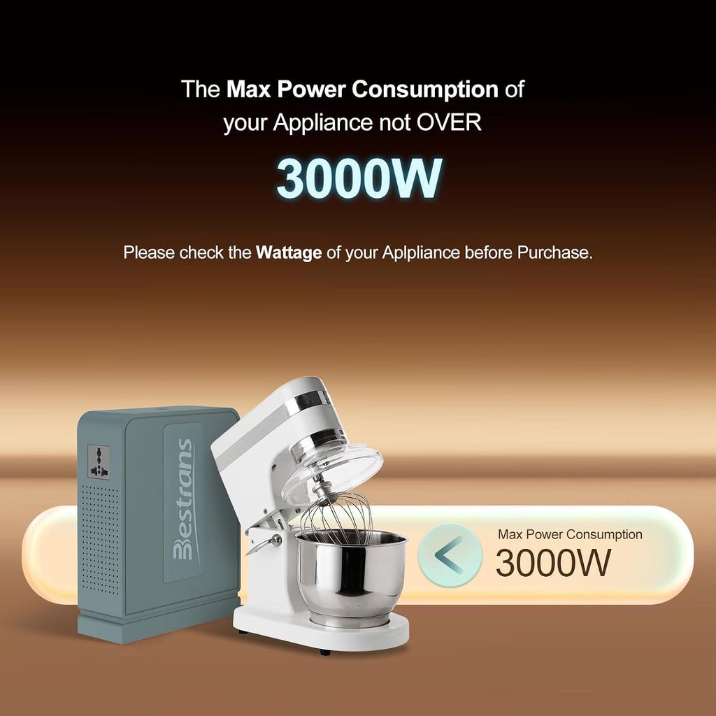 3000W Step Up Transformer 110v to 220v Converter, Heavy Duty Voltage Converter 110v-120v to 220v-240v with Dual Outlets, Overload Protection & Ultra-Quiet for Home Appliances,Grey Green