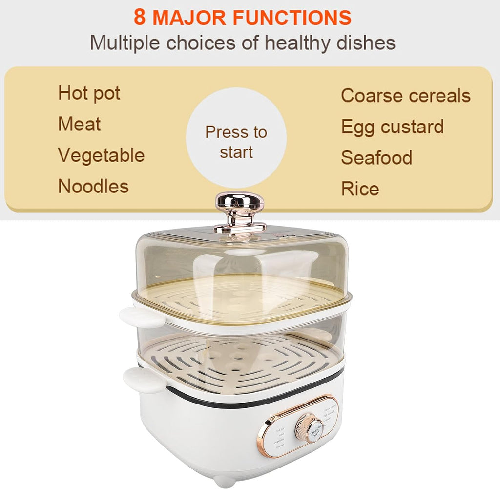 2 Tier Electric Food Steamer, 1200W 10.5L Electric Hot Pot with Steamer, Stackable Baskets, Fast Simultaneous Cooking Vegetable Steamer for Seafood, Raman, Soup, Noodles, Oatmeal