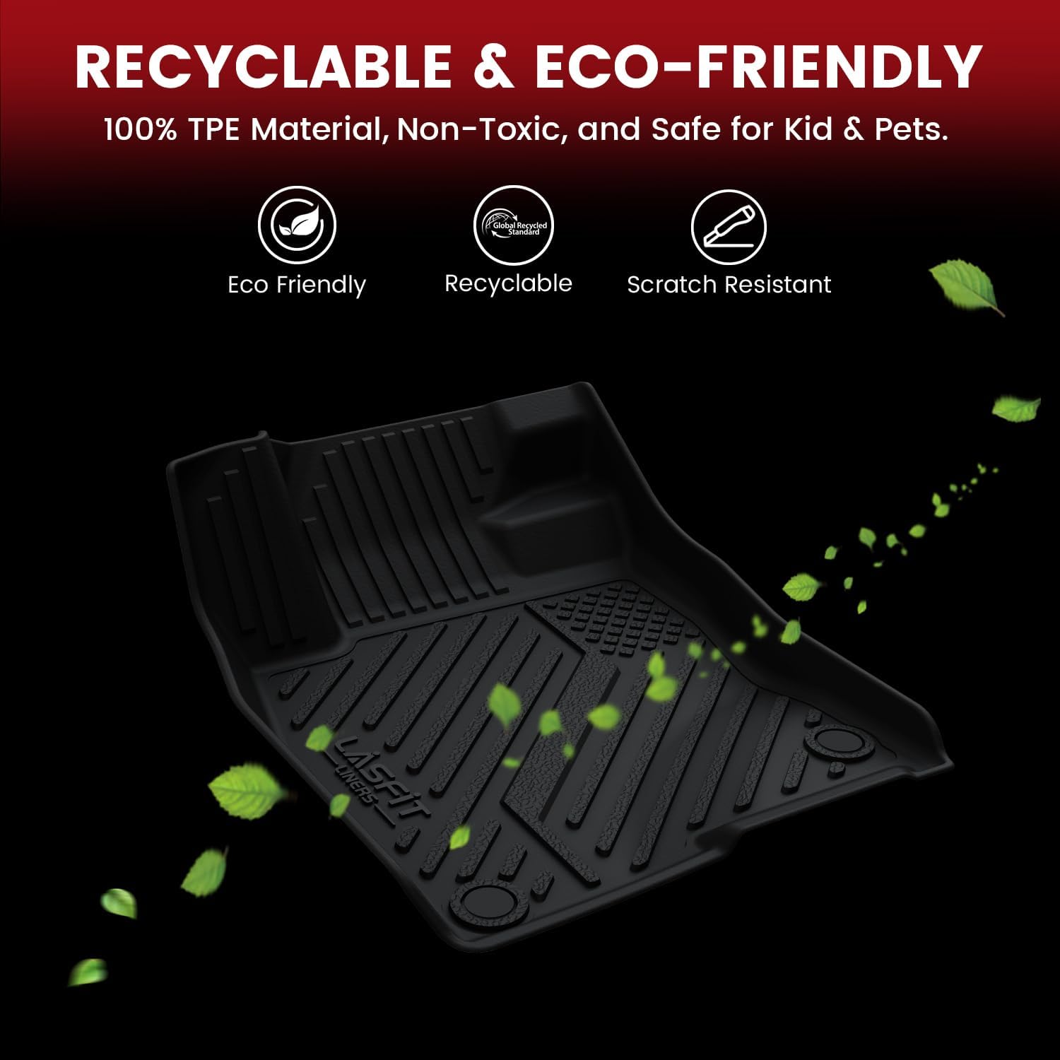 LASFIT Floor Mats & Trunk Mat for Honda Accord Sedan 2013 2014 2015 2016 2017 (Not for Coupe & Hybrid), All Weather TPE Custom Fit Anti-Slip Odorless Car Floor Liner, 1st & 2nd Row & Cargo Mat, Black