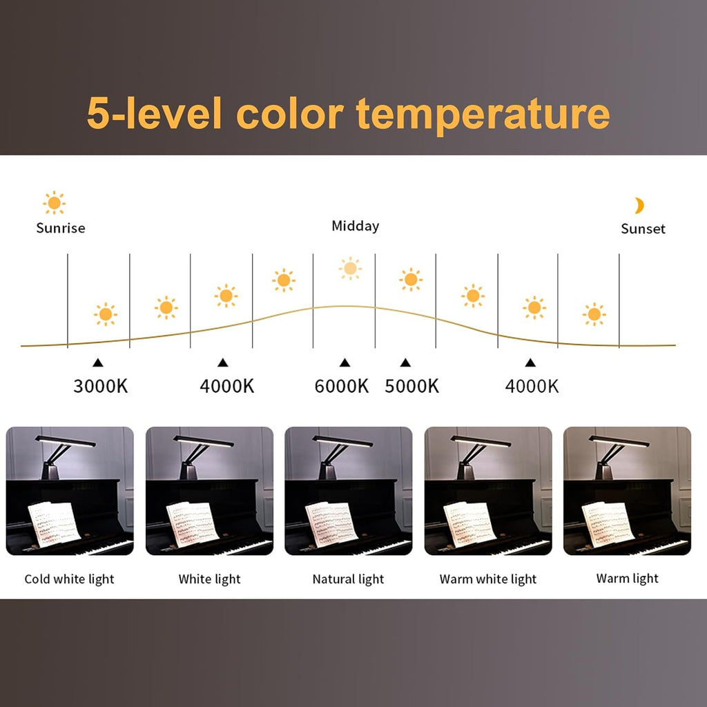 Professional LED Piano Lights for Upright Piano - Piano Lamps with Ambient Light, Favorite Mode, Eye-Care, 5 Levels Color Temperatures, 5 Levels Dimming, Steady Base, Black(Updated Version)