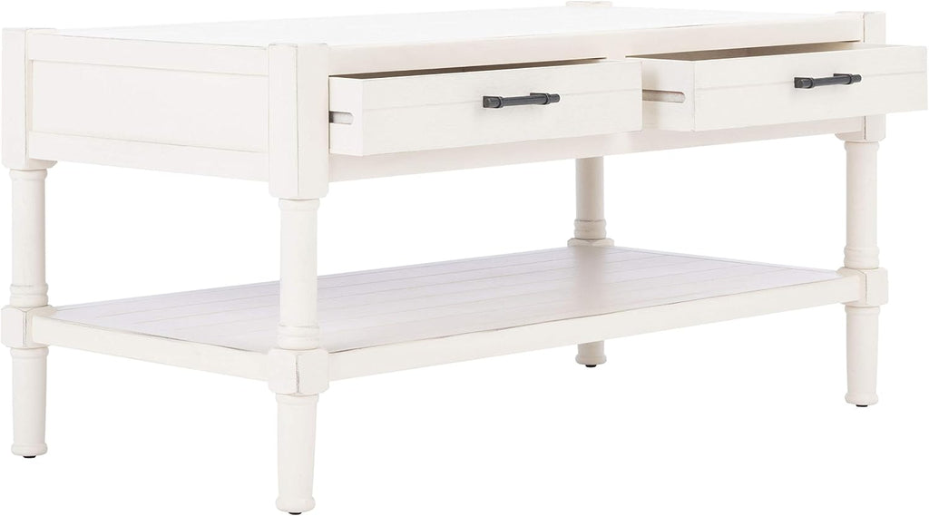 Safavieh Home Collection Filbert Distressed White 2-Drawer Bottom Shelf Coffee Table COF5703A